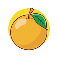 An orange with a leaf on it is shown in a flat style vector