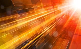 Abstract technology background with bright flare. virtual space. flash light orange square glass dimension. soft light. vector
