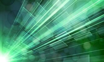 Abstract technology background with bright flare. virtual space. flash light green square glass dimension. shiny light futuristic background. vector