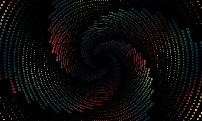 Halftone circular dotted frames. colorful circle dots texture isolated on black background. artistic dark color pattern.