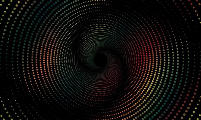 Halftone circular dotted frames. colorful circle dots texture isolated on black background.