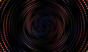 Halftone circular dotted frames. colorful circle dots texture isolated on black background. soft motion. vector