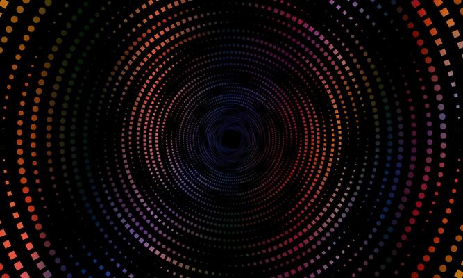 Halftone circular dotted frames. colorful circle dots texture isolated on black background. soft motion.