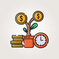 dollar growing on tree icons illustration design. icons of clock dollar stack and tree suitable for motivation icons, business, web etc vector