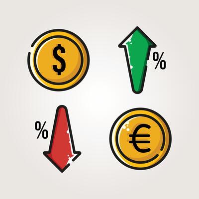 fluctuating exchange rates of the US dollar and the Euro icon vintage illustration design