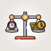 money scale and clock icons vintage illustration design, dollar stack and clock icons vector