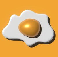 Fried egg with yolk on orange background, 3D rendering illustration photo