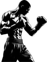 Close Up Of A Boxer About To Throw A Punch In Black And White vector