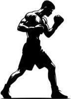 Boxer about to throw a punch in black and white vector
