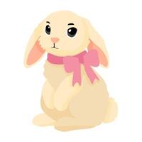 A rabbit with a pink bow around its neck. The rabbit is sitting on a white background. The image has a cute and playful mood vector