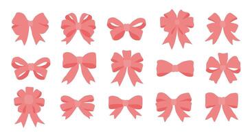 A set of pink bows are shown in various sizes and positions. The bows are arranged in a row, with some overlapping each other. Scene is playful and whimsical, as the bows are all pink vector