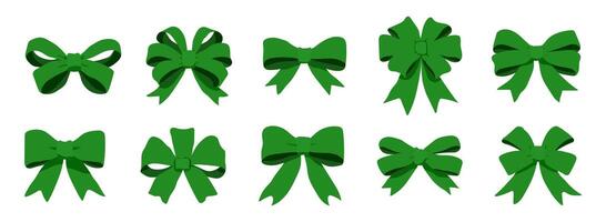 A series of green bows are shown in various sizes and positions. The bows are all green and are arranged in a row vector