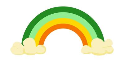 A rainbow with clouds in the background. The rainbow is green, yellow, and orange. The clouds are white vector