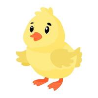 A cute yellow duck with its wings spread out. The duck is standing on its legs and looking at the camera vector