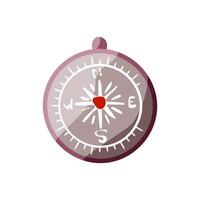 A compass with a red heart in the center. The compass is white and pink. The compass is a symbol of direction and guidance vector