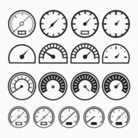 Speedometer and Gauge Icon Set Analog, Digital, and Stylized Designs vector