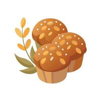 Savory Mini Soft Whole Wheat Muffins with Oats vector