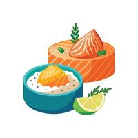 Delicious Poached Salmon Rice Bowl vector