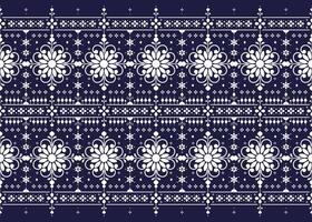 geometric and floral ethnic fabric seamless pattern, aztec style, White color on dark blue background, design for cloth, carpet, batik, wallpaper, wrapping etc. vector