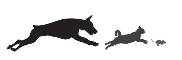 Running dog, cat, and mouse. vector