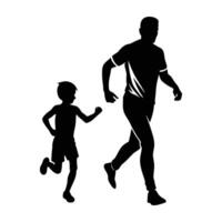 Father and child jogging together in warm line art style vector