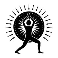 Person in dynamic sun salutation silhouette showing yoga grace daily vector