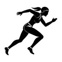 Female sprinter dashing forward in vibrant line art style quickly vector