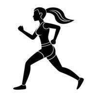 Jogging woman with ponytail running in clear line art style vector