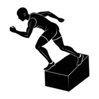 Sprinter pushing off the blocks with explosive silhouette drive force vector