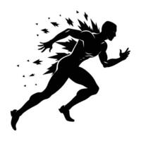 Sprinter in explosive motion depicted with dynamic silhouette energy display vector