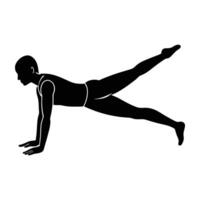 Energetic practitioner performing plank pose with extended arms to enhance stability vector