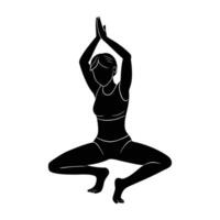 Committed yoga lover practicing one knee support pose for balanced mindful exercise vector