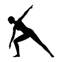 Energetic yogi performing side angle pose with dynamic balance and focus vector