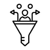 Customer acquisition with funnel and magnifier line art white background vector