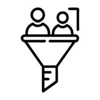 Customer journey with funnel and user line art white background vector