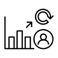 Customer retention analytics with repeat user line art white background vector