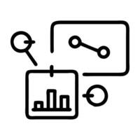 Data driven marketing with analytics dashboard line art white background vector