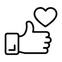Like button heart icon in simple line art design bold vector