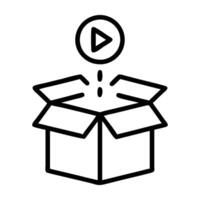 Product unboxing content icon with package and play button today vector