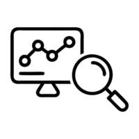 Social media monitoring icon featuring magnifying glass and analysis tool vector