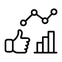 Social proof statistics icon featuring thumbs up and analytics display vector
