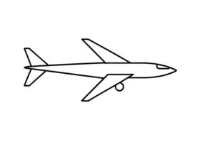 Clean minimalist line art of airplane flying over open runway vector