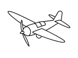 Crisp outline of vintage propeller airplane line art white background vector