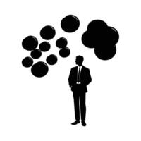 Business person observes multiple floating icons with clear focused vision vector