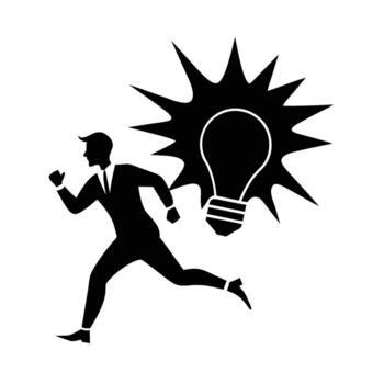 Entrepreneur running toward exploding bulb representing breakthrough idea moment now vector