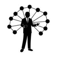 Corporate executive seamlessly connects digital nodes for efficient business operations vector