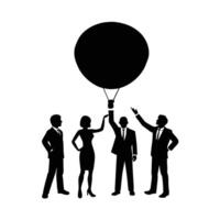 Team of professionals pointing at large floating idea bubble today vector