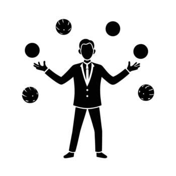 Professional juggling multiple brainstorming elements to generate creative solutions today vector
