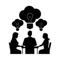 Team collaborating under idea clouds for strategic business breakthroughs today vector