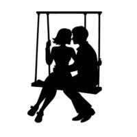 Couple cuddling on swing in gentle line art style modern vector